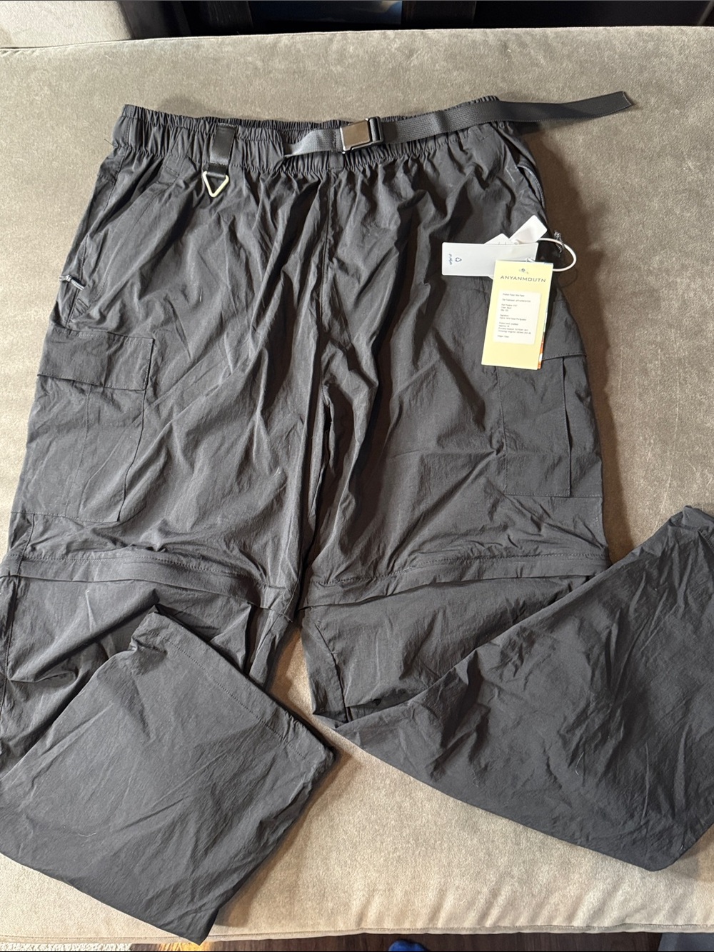 Mens Black Convertible Cargo Pants Shorts Water-Resistant Zip Pocket *LARGE READ